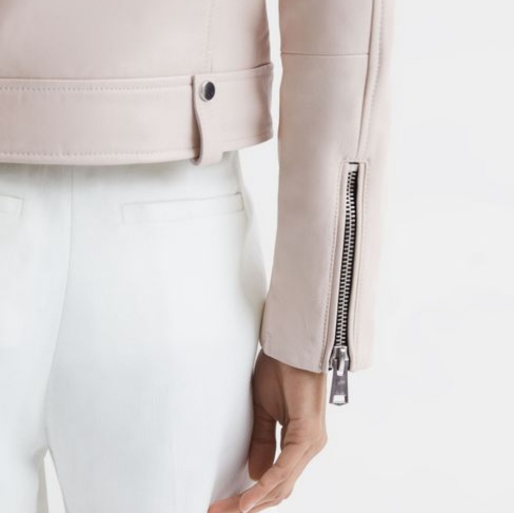 Reiss Santiago Leather Biker Jacket, Size US 6, off-white, NWT - Picture 11 of 13